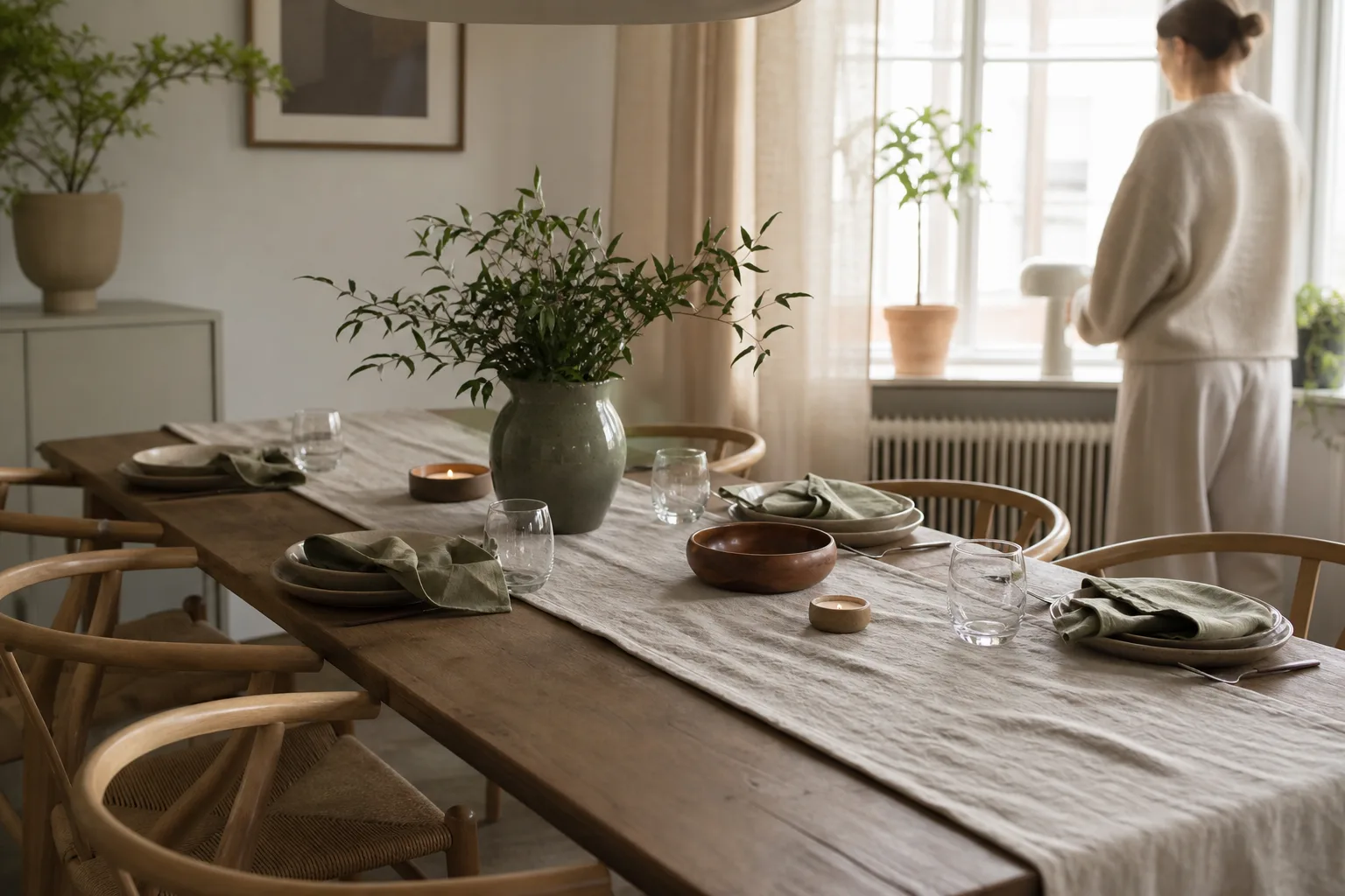 Dukat bord med bordslöpare