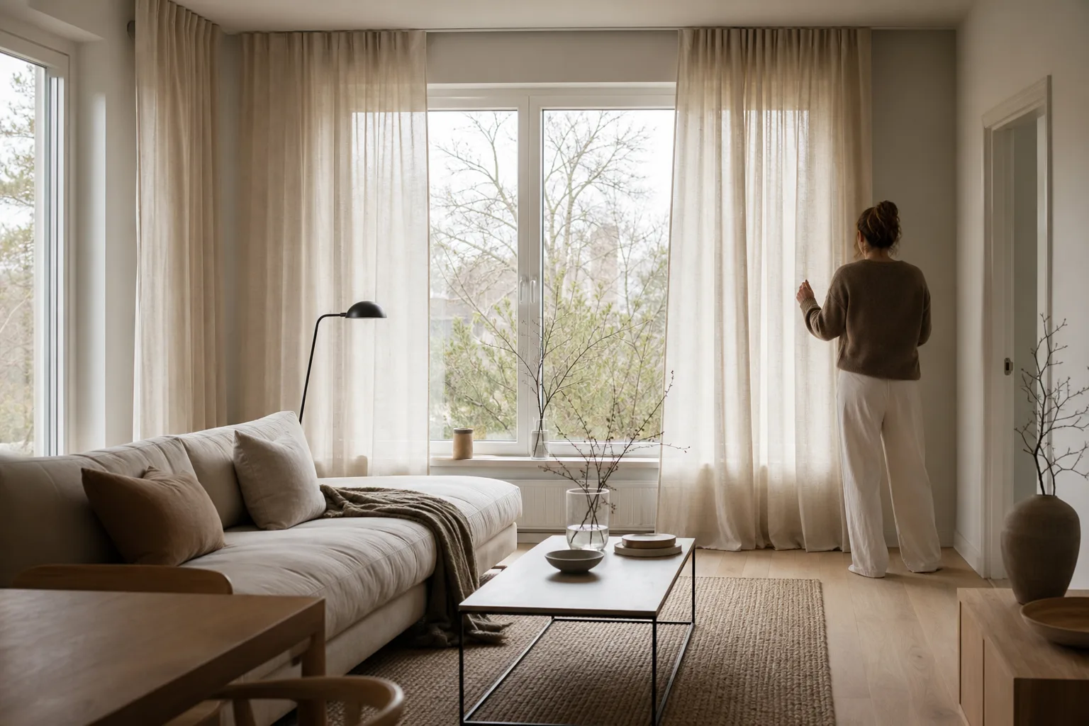 Gardiner som ramar in ett fönster
